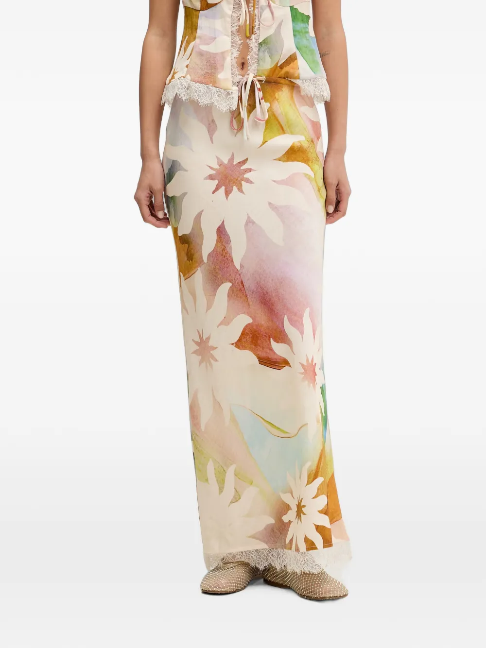 NEVER FULLY DRESSED Abstract Soleil Mabel floral-print lace-trim skirt