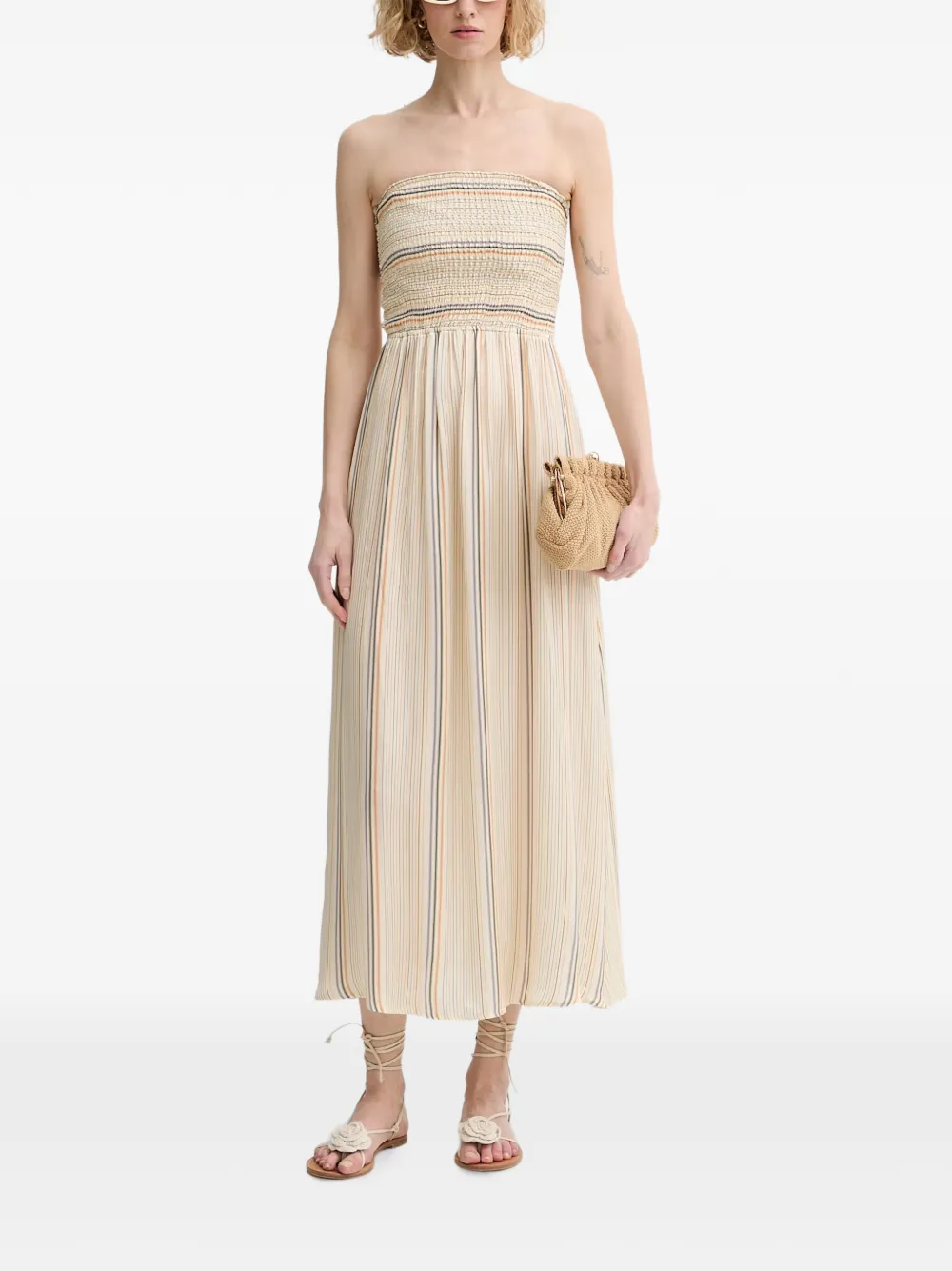 Sessùn Gestreepte gelaagde midi-jurk Beige