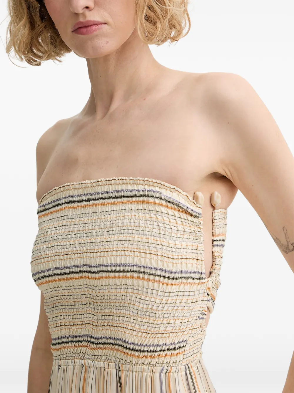 Sessùn Gestreepte gelaagde midi-jurk Beige