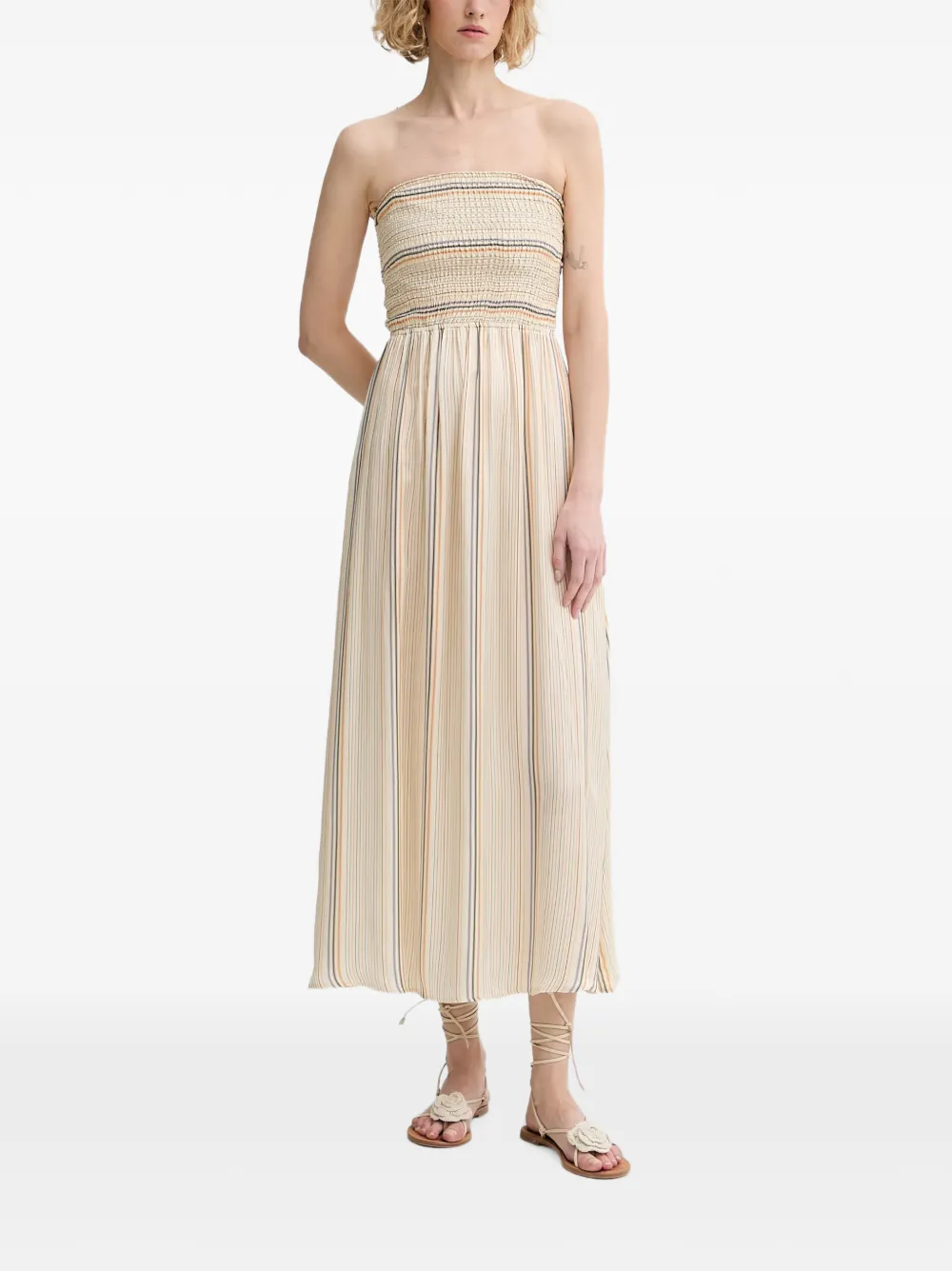 Sessùn shirred striped midi dress - Nude