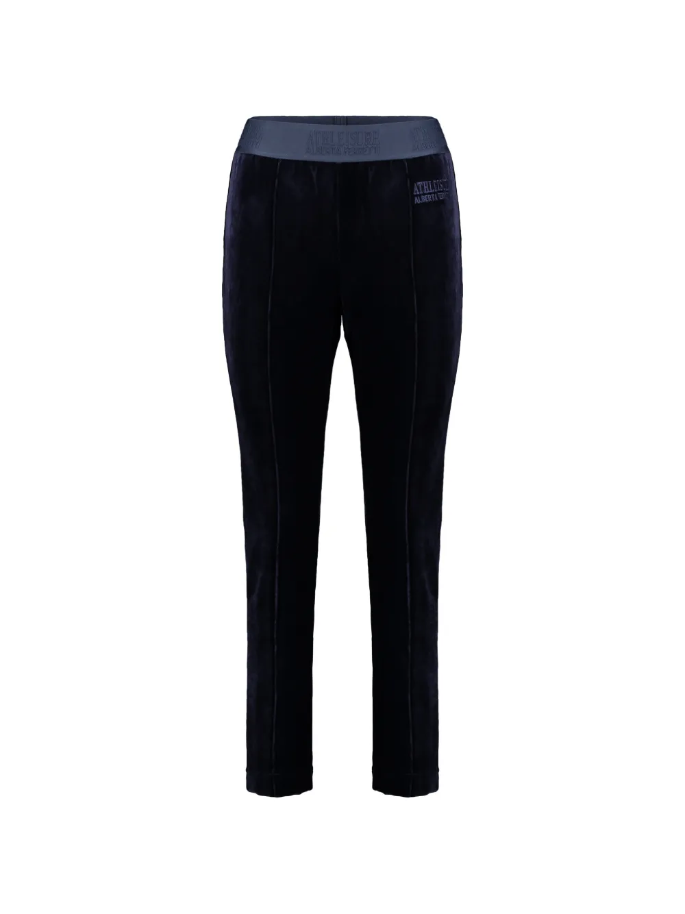 Alberta Ferretti logo-waistband velvet-effect track pants - Blu