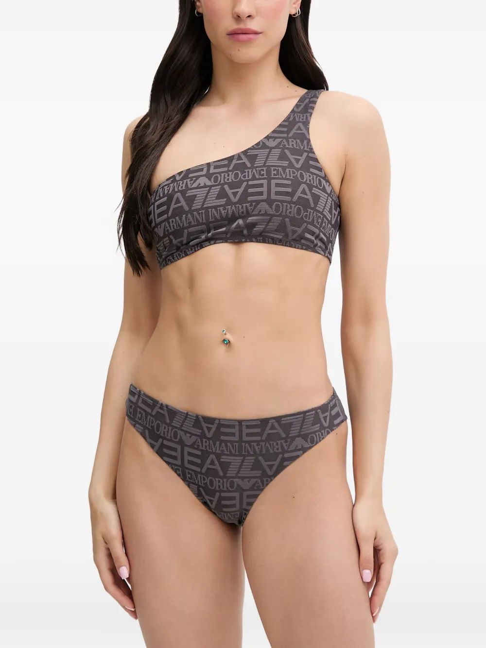Ea7 Emporio Armani logo-print one-shoulder bikini - Grau