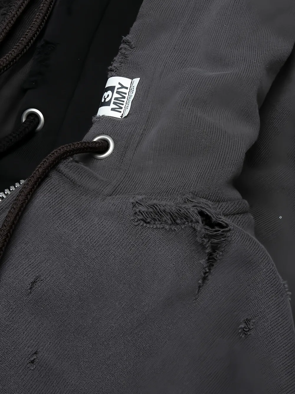 Maison MIHARA YASUHIRO Gelaagde gerafelde hoodie met rits Zwart