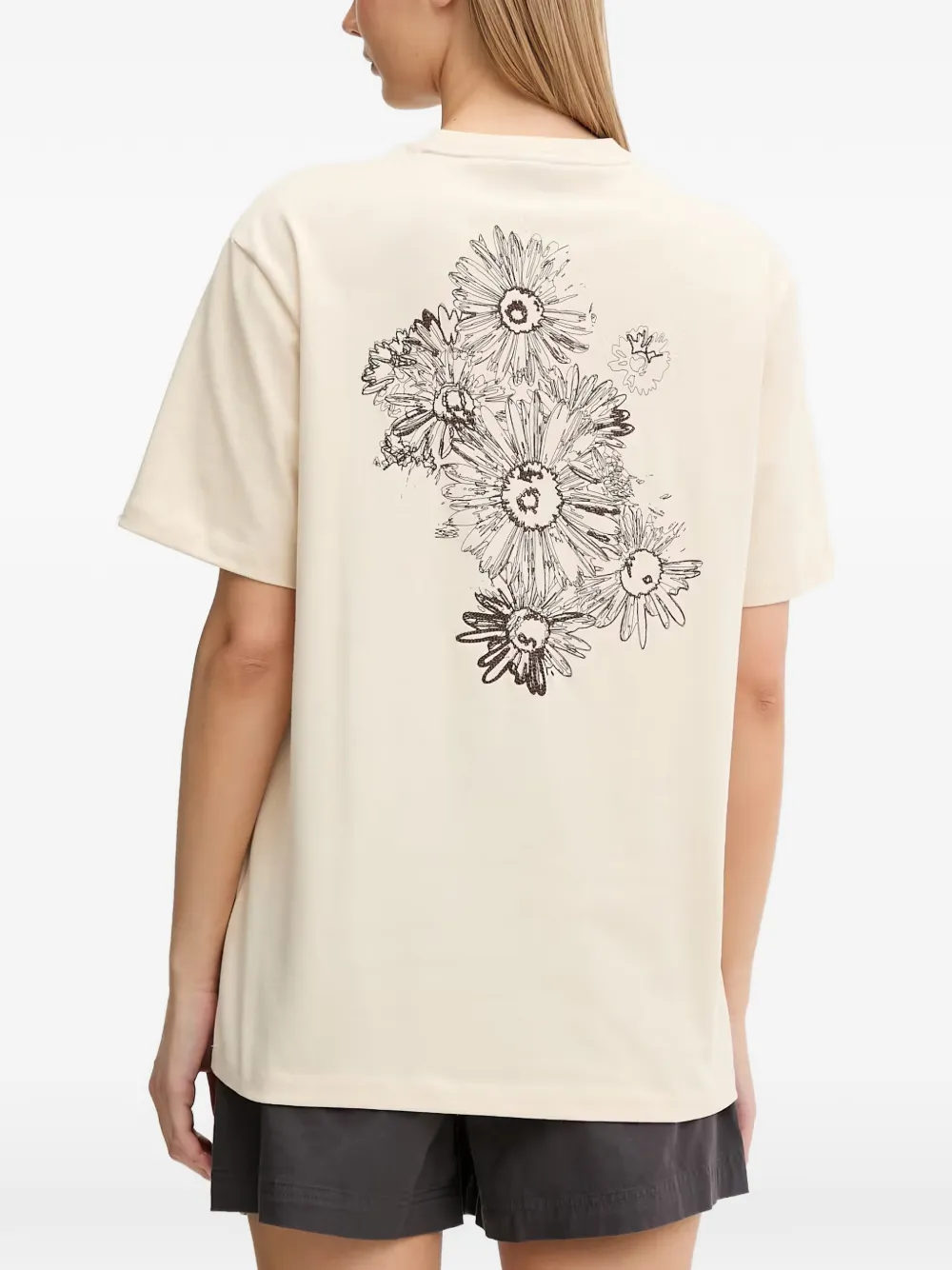 Ea7 Emporio Armani T-shirt met bloemenprint en logoplakkaat Beige