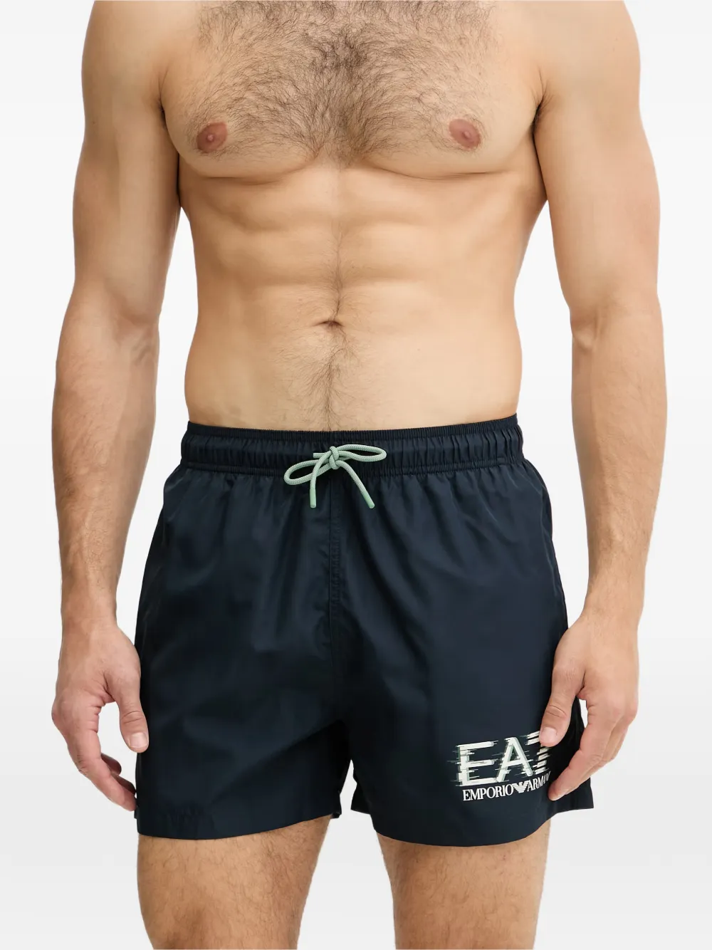 Ea7 Emporio Armani Zwembroek met logoprint en trekkoord Blauw