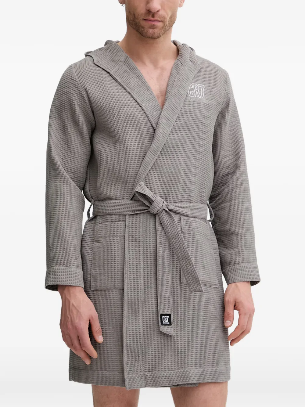 CR7 CRISTIANO RONALDO waffle-knit hooded bath robe - Grau