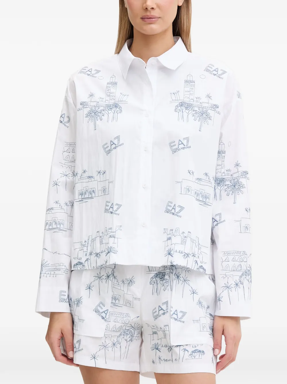 Ea7 Emporio Armani print-detail long-sleeve shirt - Weiß
