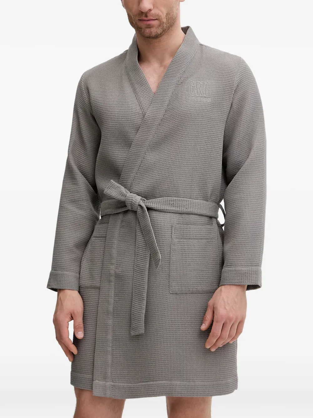 CR7 CRISTIANO RONALDO waffle-effect logo-embroidered robe - Grau