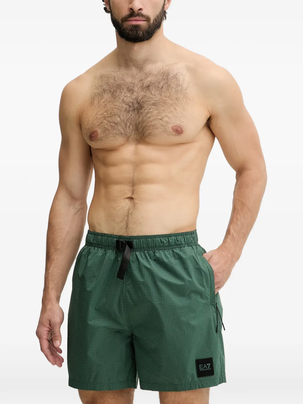 Ea7 Emporio Armani grid-pattern buckle-fastening swim shorts - Grün