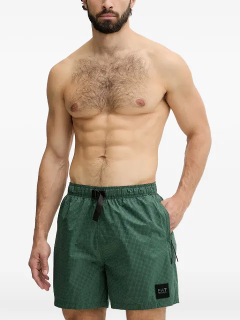 Ea7 Emporio Armani grid-pattern buckle-fastening swim shorts
