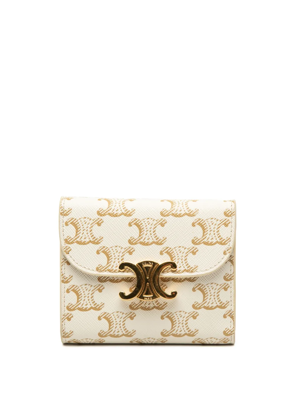 Celine Pre-Owned Portafoglio tri-fold piccolo in tela cerata Triomphe 2023 - Bianco