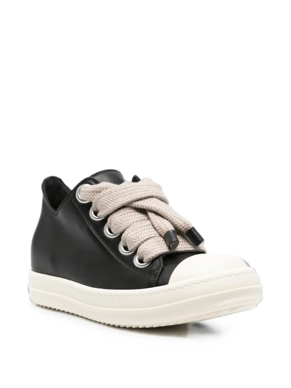 Rick Owens oversized-lace leather sneakers Zwart