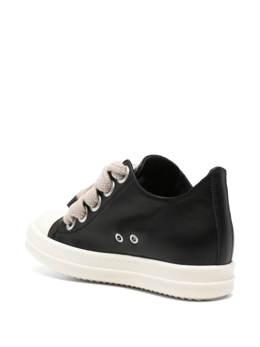 Rick Owens Tower Jumbolace Low Sneaks in Full Grain Calf Leather in Black, view 3