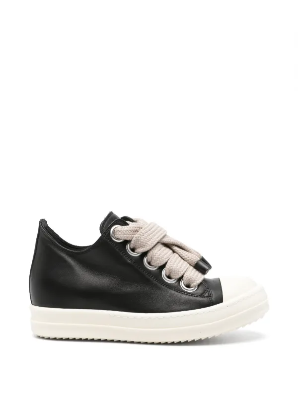 Rick Owens Tower Jumbolace Low Sneaks in Full Grain Calf Leather in Black