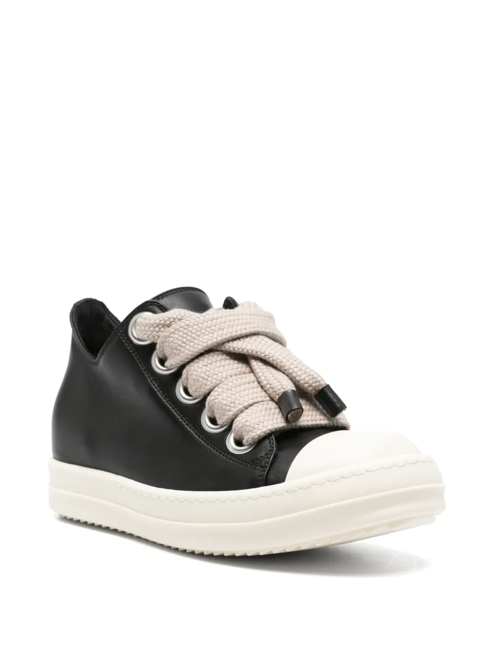 Rick Owens Tower Jumbolace Low Sneaks in Full Grain Calf Leather in Black, view 2