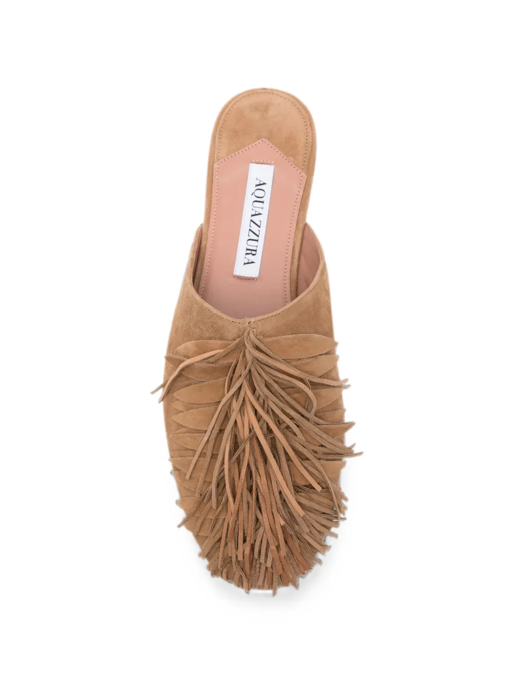 Aquazzura fringe-detail suede mules Beige