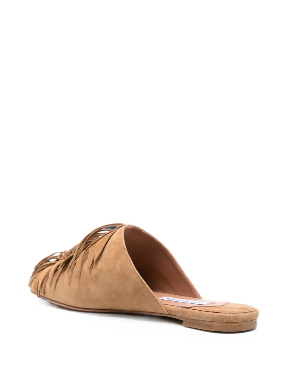 Aquazzura fringe-detail suede mules Beige