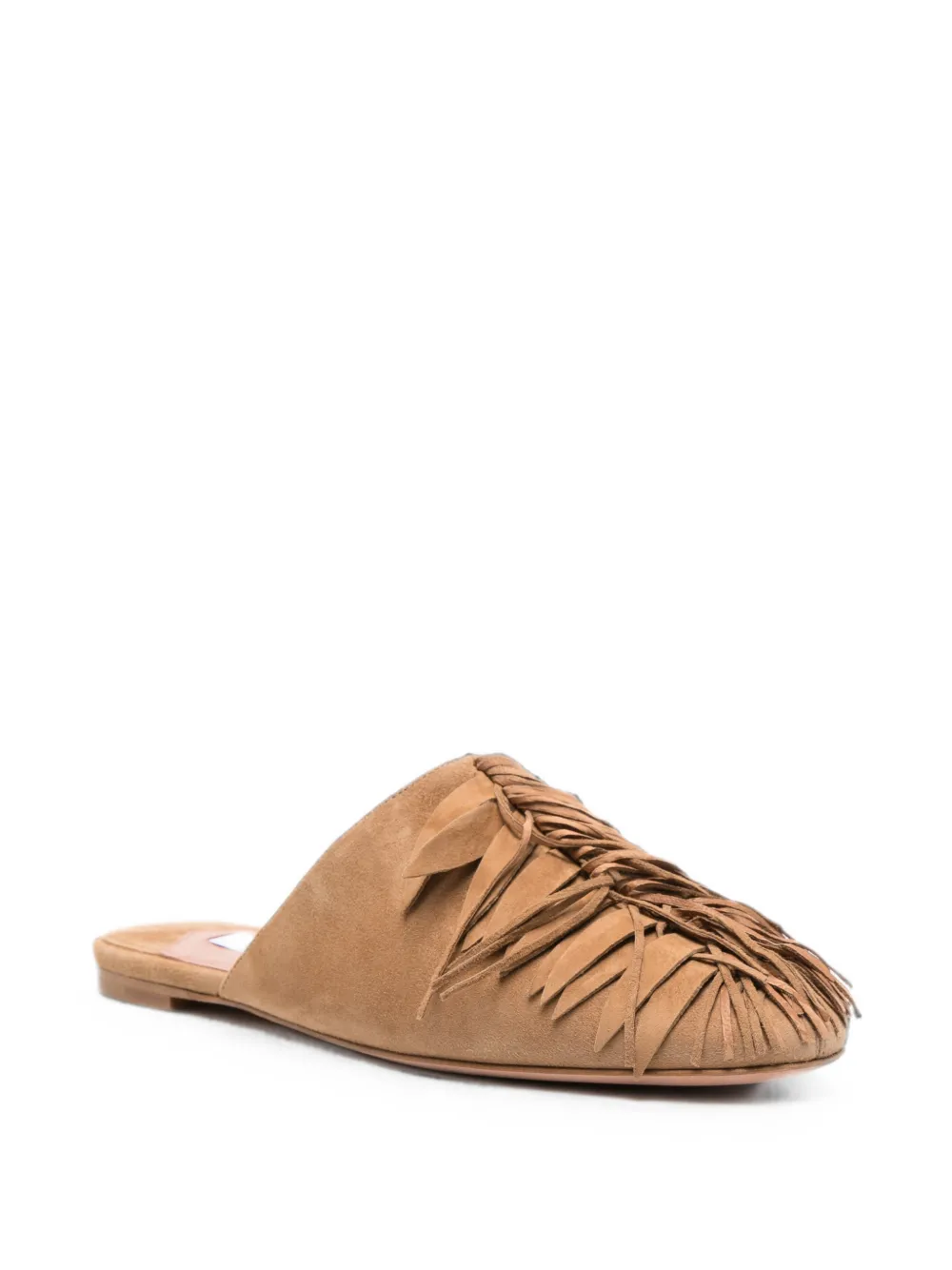 Aquazzura fringe-detail suede mules Beige