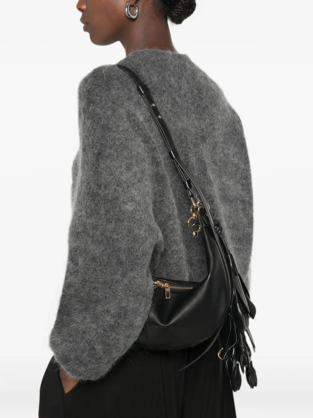 Sportmax Tassel-detail Leather Shoulder Bag in Black, view 2