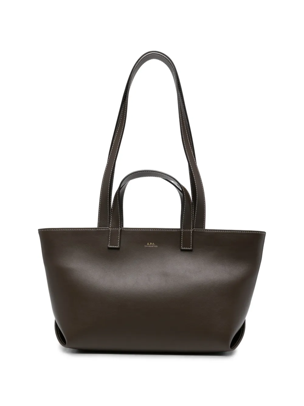 A.P.C. small Drummer logo-print leather tote bag - Marrone