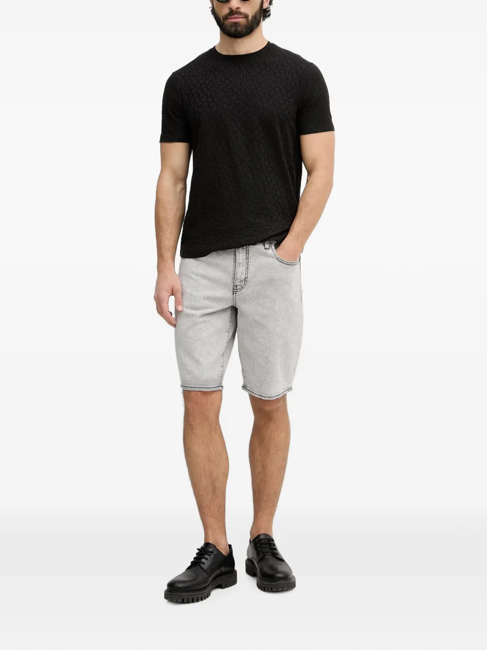 Armani Exchange Denim shorts met logopatch Grijs