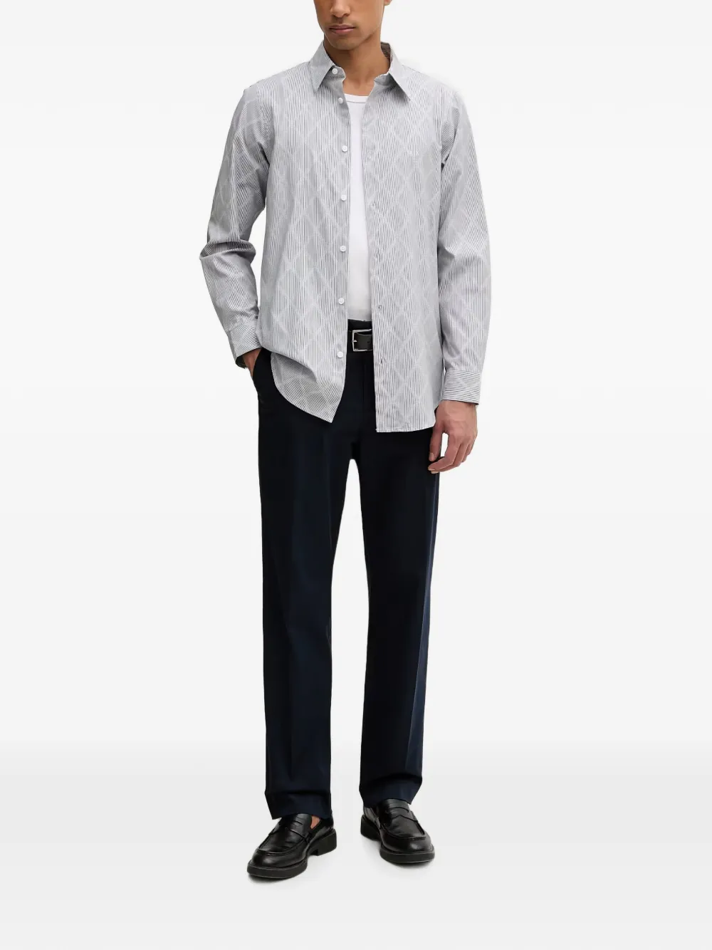 Armani Exchange Gestreept overhemd met diamantpatroon Grijs