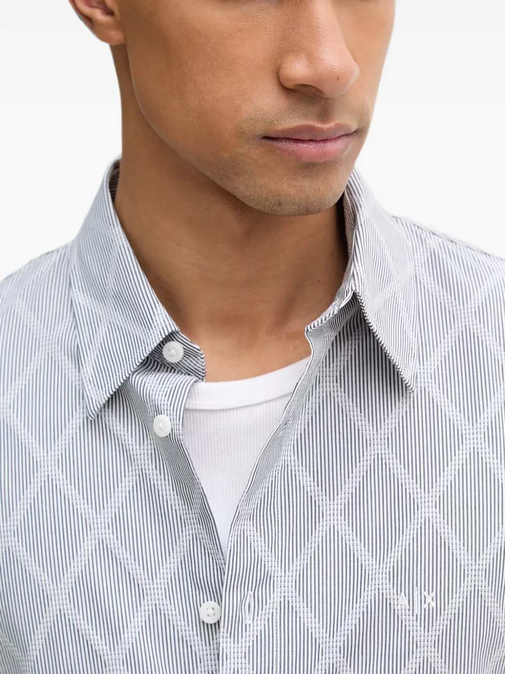 Armani Exchange Gestreept overhemd met diamantpatroon Grijs