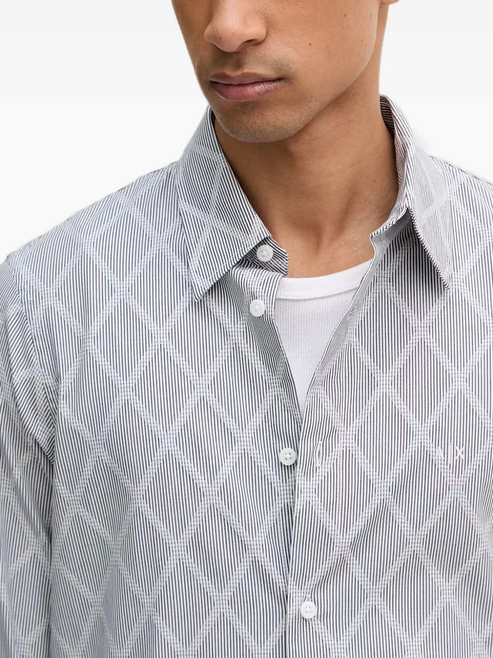 Armani Exchange Gestreept overhemd met diamantpatroon Grijs