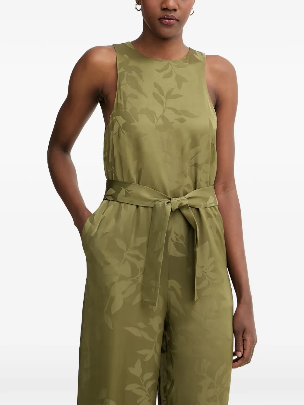 Armani Exchange leaf-jacquard belted jumpsuit - Grün