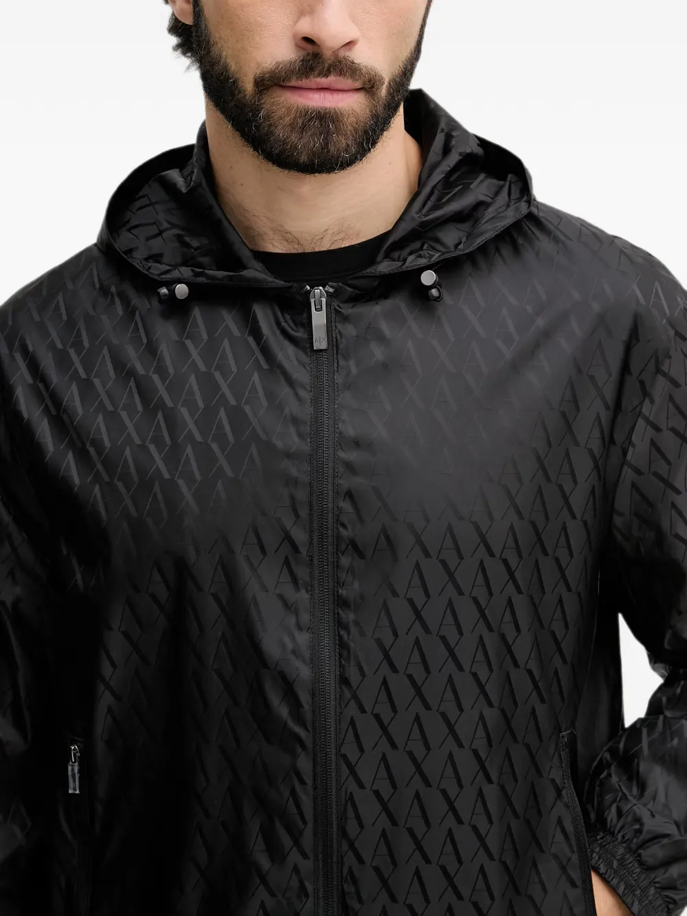 Armani Exchange Lichtgewicht jack met capuchon en logo-monogram Zwart