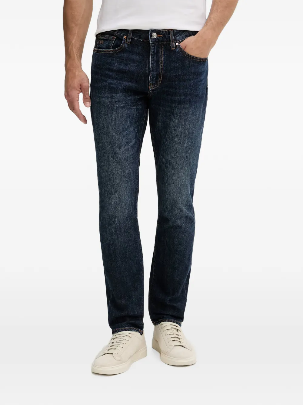 Armani Exchange logo-embroidered slim-fit jeans - Blau