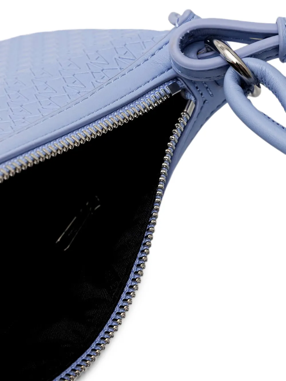 Armani Exchange Mini-schoudertas met gevlochten handvat en monogram-reliëf Blauw