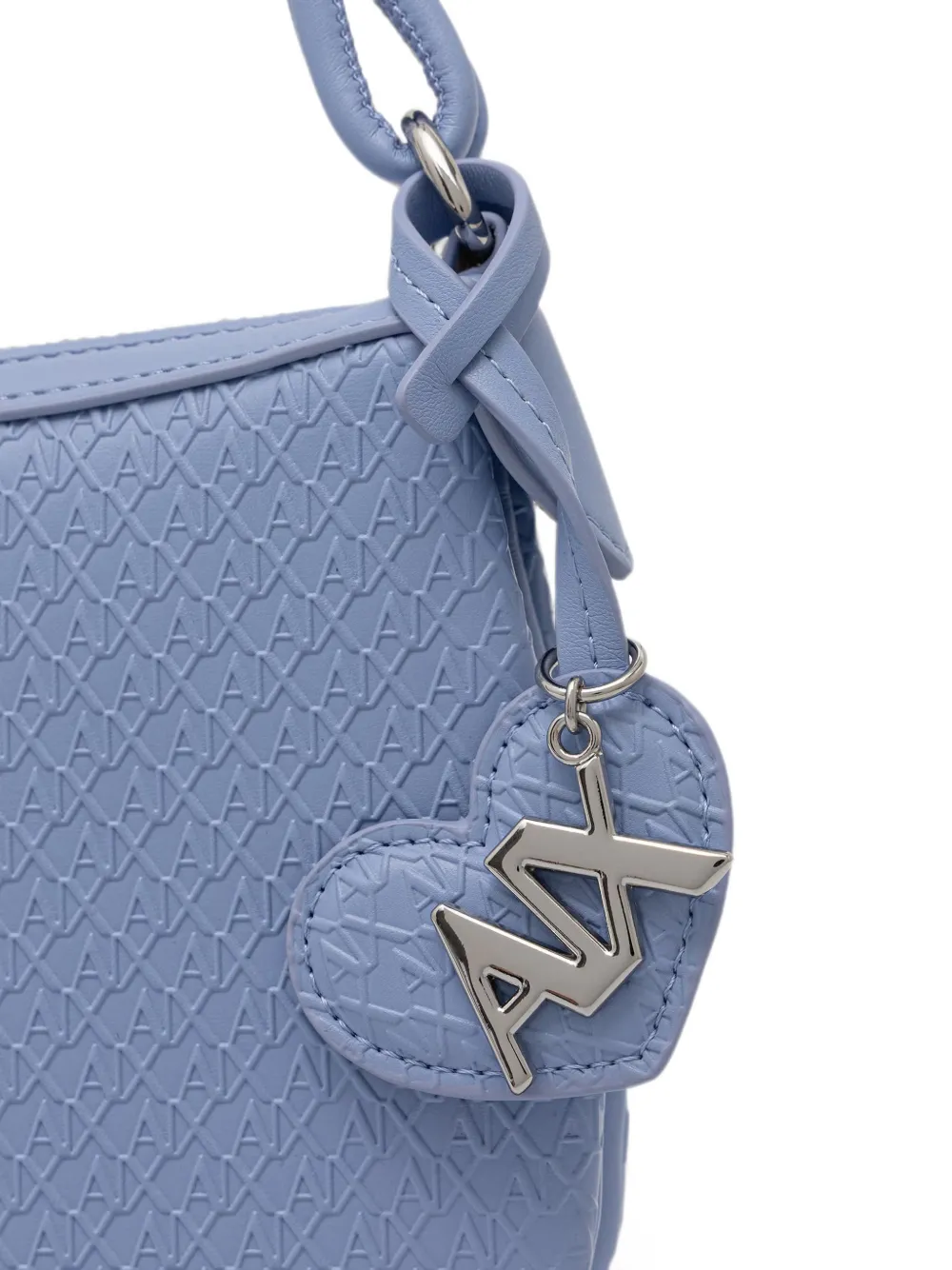 Armani Exchange Mini-schoudertas met gevlochten handvat en monogram-reliëf Blauw