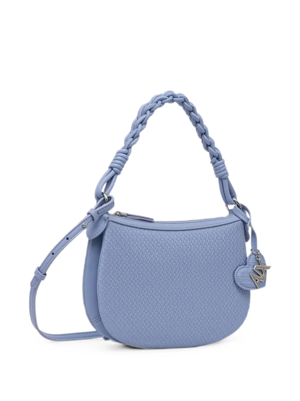 Armani Exchange Mini-schoudertas met gevlochten handvat en monogram-reliëf Blauw