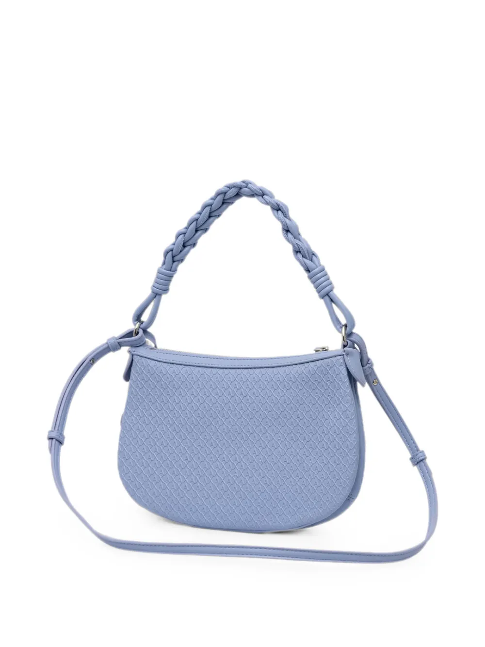 Armani Exchange Mini-schoudertas met gevlochten handvat en monogram-reliëf Blauw