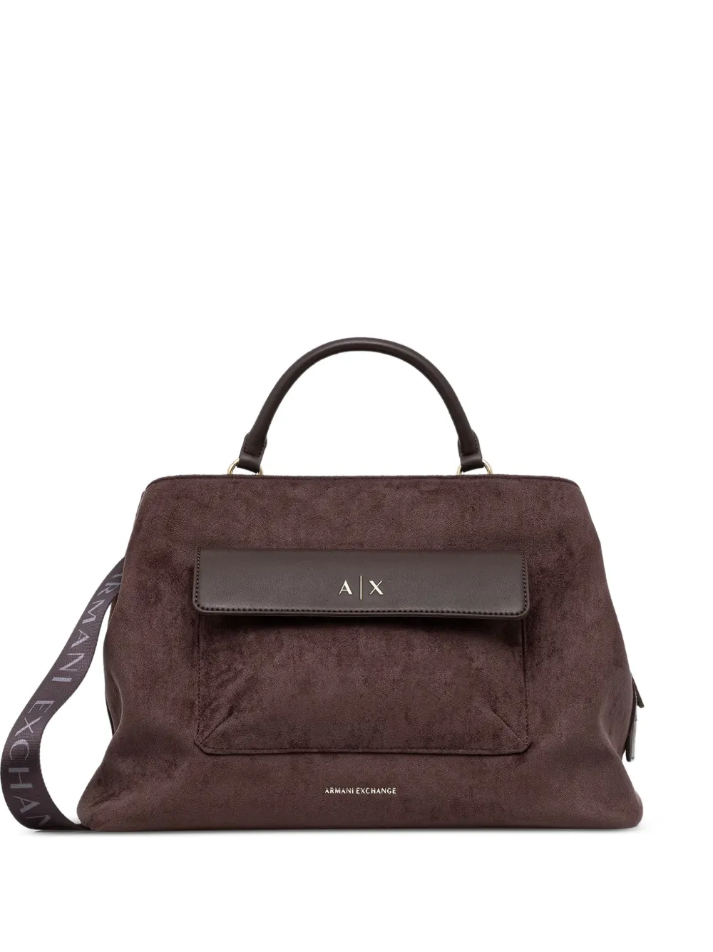 Armani Exchange suede-effect logo-strap tote bag - Marrone