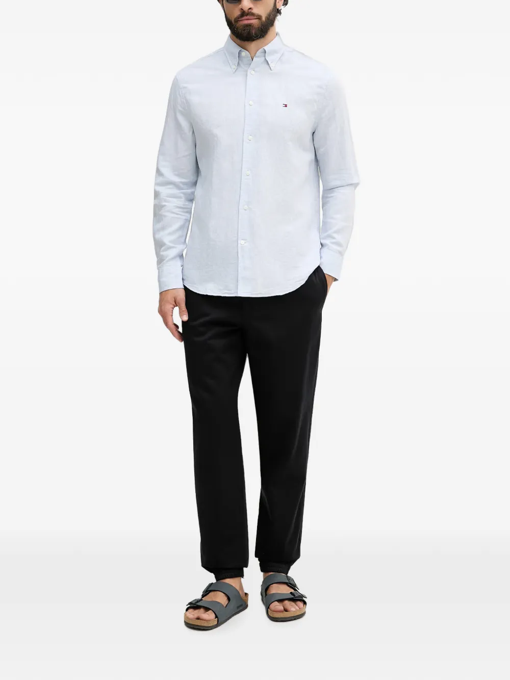 Armani Exchange Broek met elastische boorden en monogram-patroon Blauw