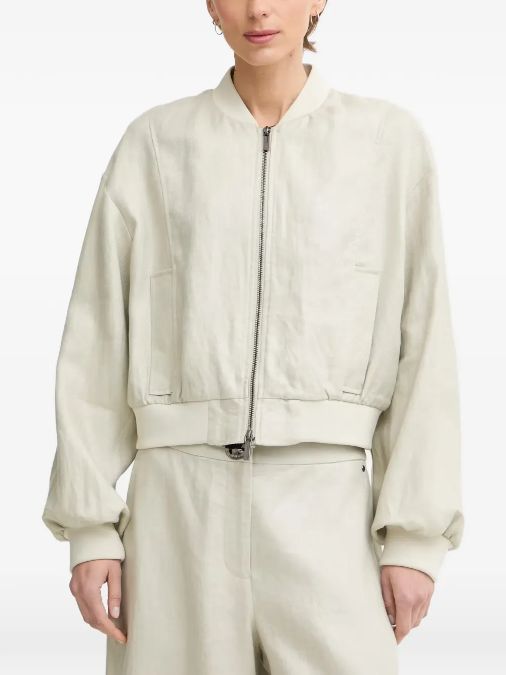 Armani Exchange oversized linen twill bomber jacket - Nude