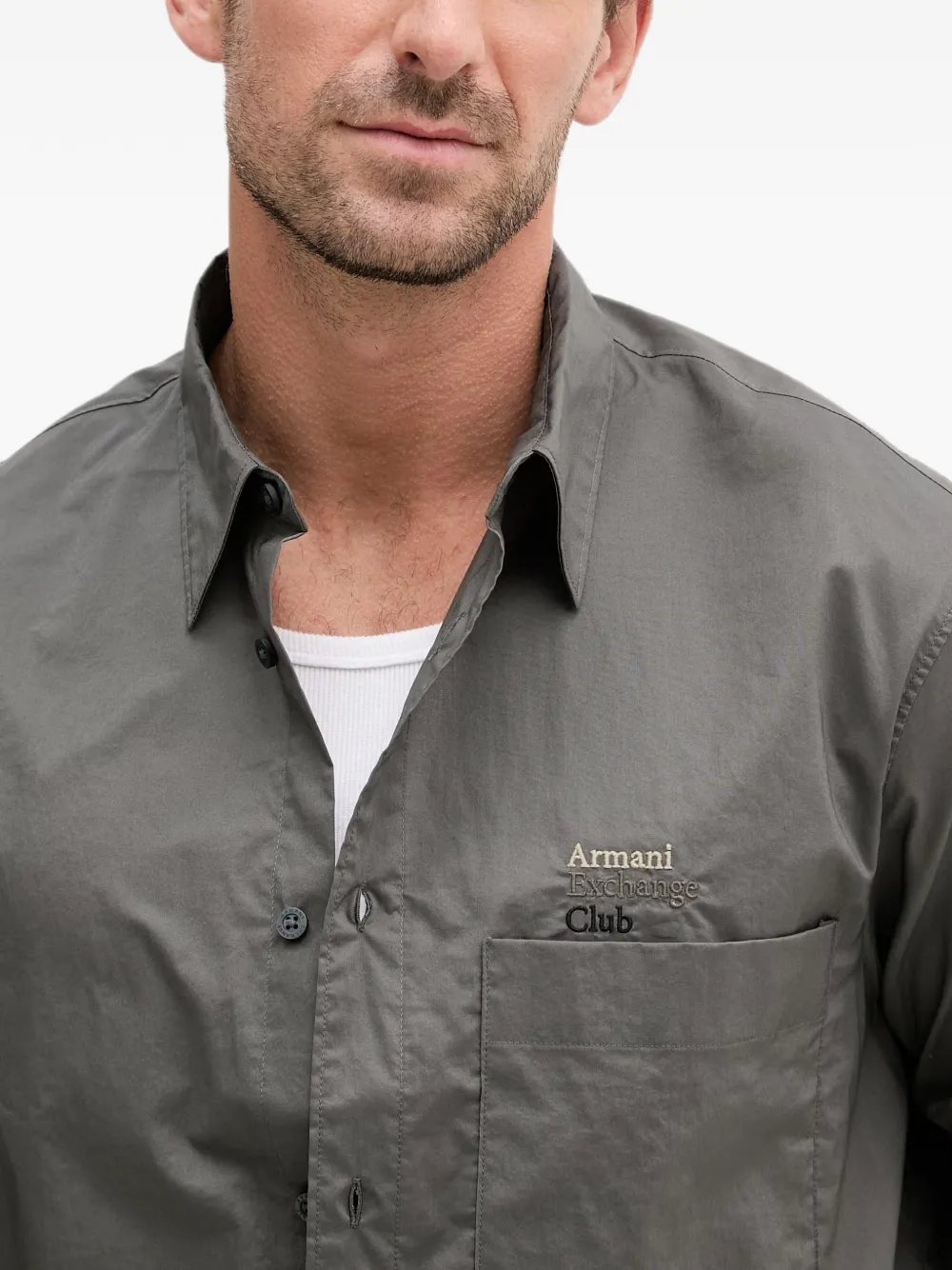 Armani Exchange Overhemd met geborduurd logo en borstzak Grijs