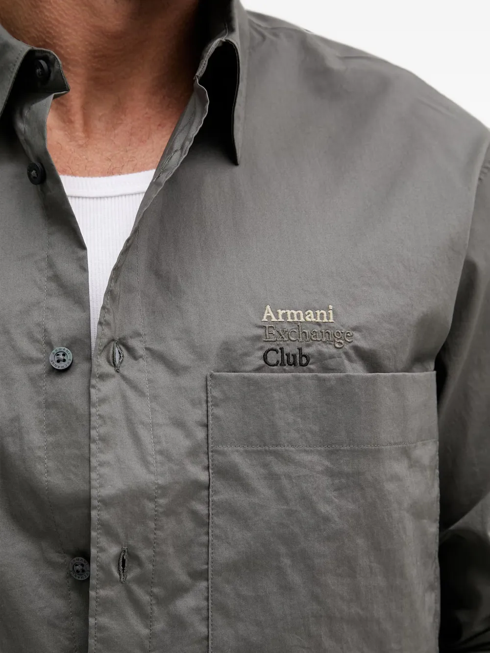 Armani Exchange Overhemd met geborduurd logo en borstzak Grijs