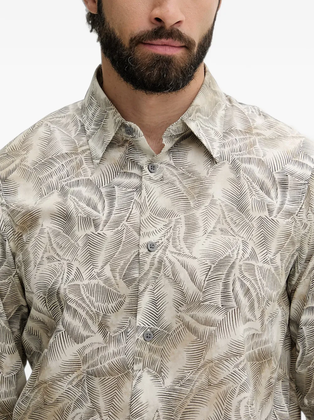 Armani Exchange Overhemd met bladerprint Beige