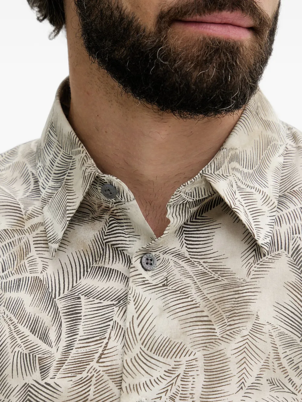 Armani Exchange Overhemd met bladerprint Beige