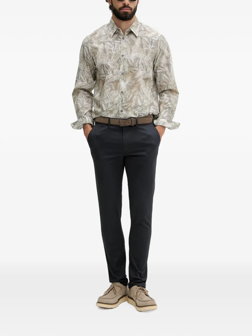 Armani Exchange Overhemd met bladerprint Beige
