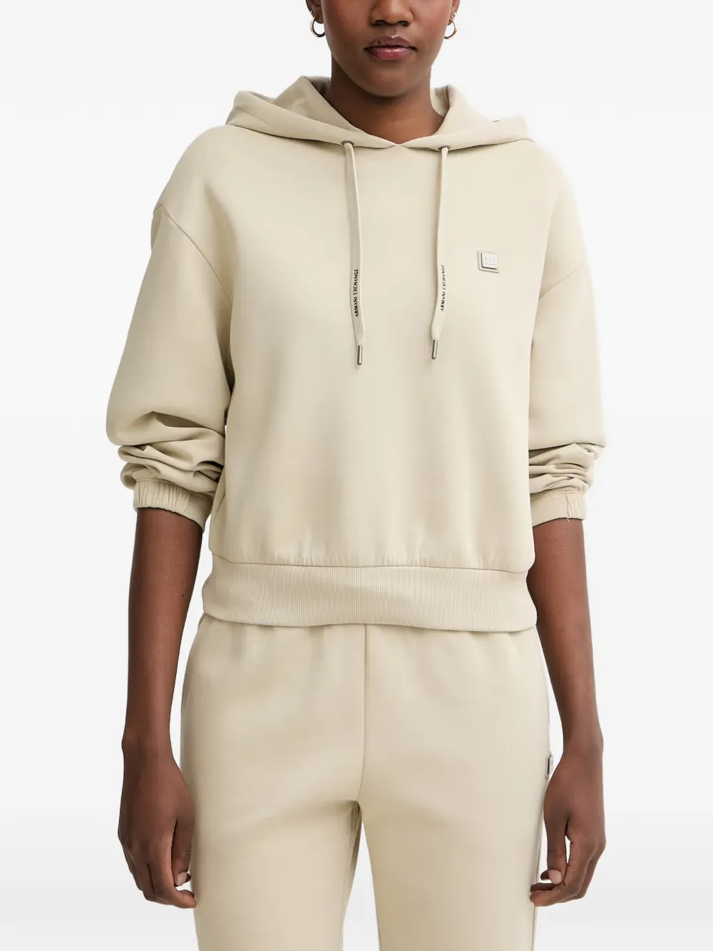 Armani Exchange logo-patch hoodie - Nude