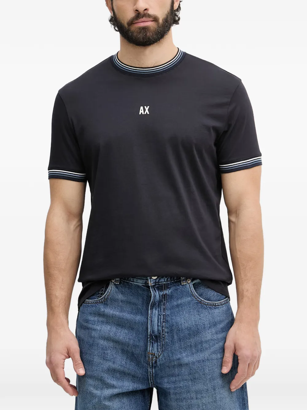 Armani Exchange logo-detail striped-trim T-shirt - Blu
