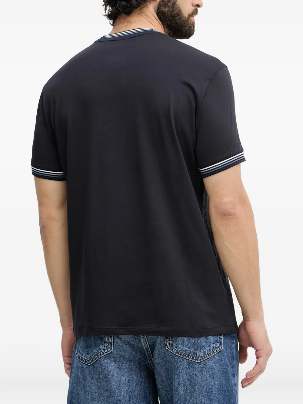 Armani Exchange T-shirt met logodetail en gestreepte afwerking Blauw