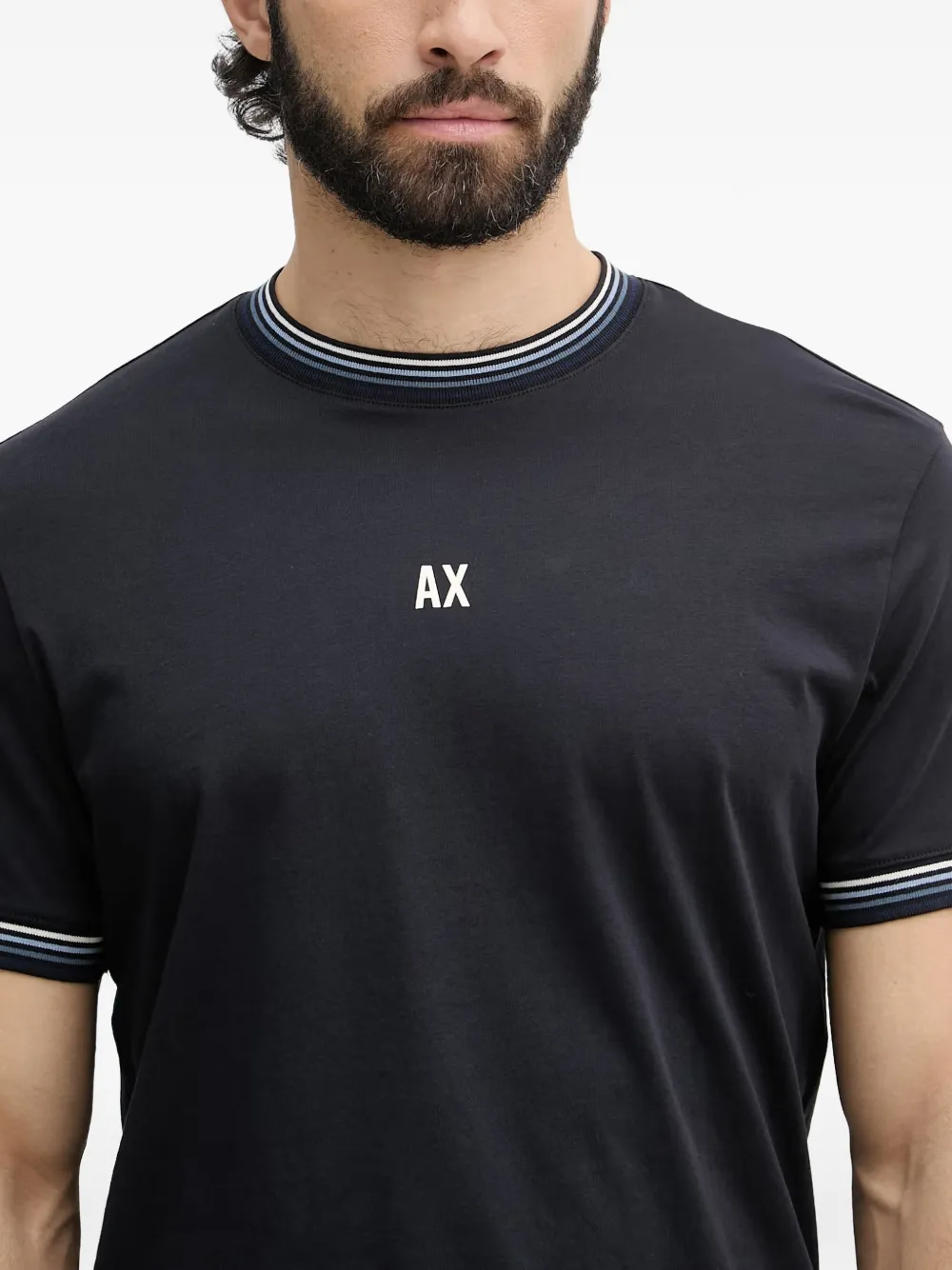 Armani Exchange T-shirt met logodetail en gestreepte afwerking Blauw