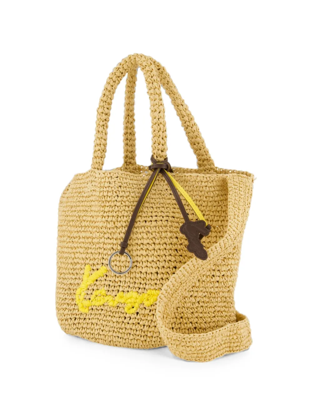 Kenzo Kleine raffia shopper met geborduurd logo Beige