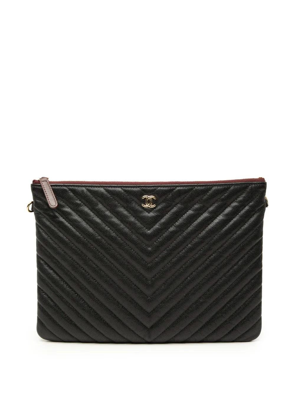 CHANEL Pre-Owned Clutch Caviar O Case media in pelle Caviar con motivo Chevron CC 2019 - Nero