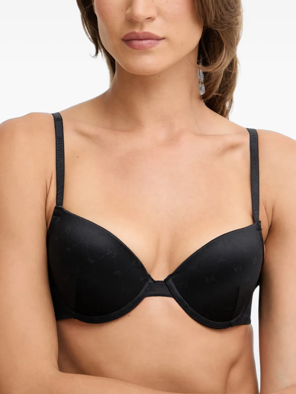 Emporio Armani Push-up bh van gerecycled mesh met adelaar-logo Zwart
